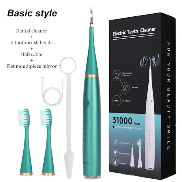 Bærbar elektrisk tanntrådspyler De-Tartar Oral Cleaning Scaler-White (3 børstehoder)