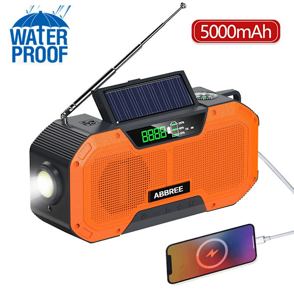 Nödradio Solar Uppladdningsbar ficklampa Kompasslarm Multifunktionell bärbar utomhushögtalare orange [5000mA]