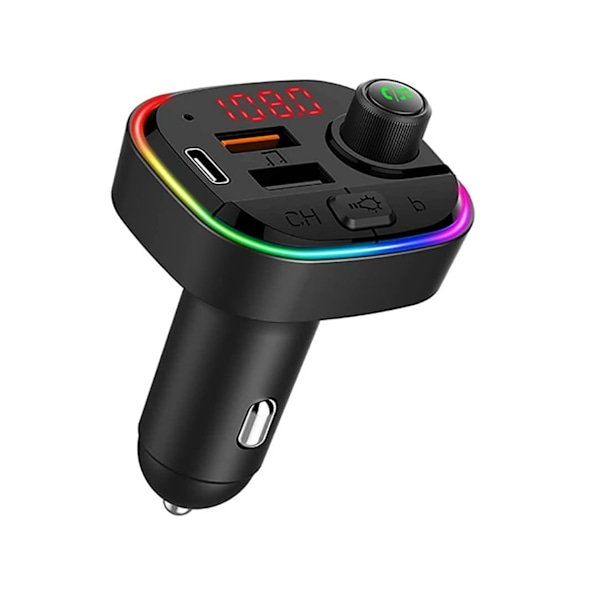 Bluetooth 5.0 FM-lähetin autoon 71 värin RGB-taustavalolla, 18W PD-laturi ja QC3.0