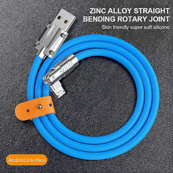 120cm USB C-kabel Roterande armbåge zinklegering till typ C snabbladdarkabel för Samsung för Huawei snabbladdare 120w 6a USB sladd Blue Android