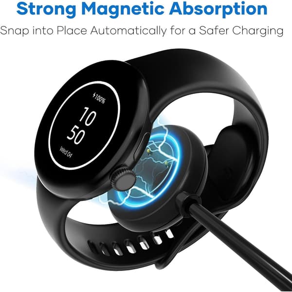 Oplader til Google Pixel Watch 2, USB-kabel 2-pak (kompatibel) Black USB-C