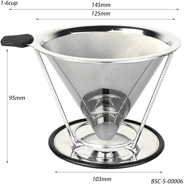Kaffefilter Gjenbrukbart Rustfritt Stål Stativ Type 1-6 Serveringer (600 Mesh)
