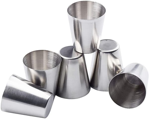 7 stk. drikkekoppsett i rustfritt stål, bartenderkopp, shotglass, bærbart vinglass