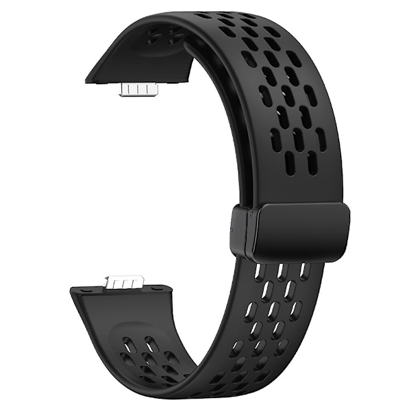 For Huawei Watch Fit 3 Silicone Watch Band Hollow-Out Strap with Magnetic Folding Buckle Black