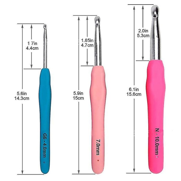 14 set virkkauskoukkusarja, 2,25 mm(b)-10 mm(n) Ergonomiset virkkauskoukut case niveltulehduksille käsille, erikoispitkät virkkauspuikot