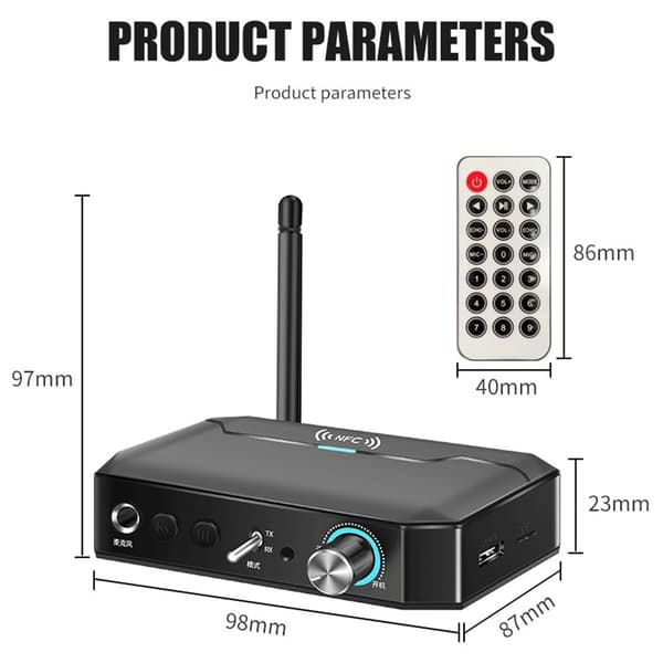 Bluetooth-mottaker 2-i-1 lydadapter Bluetooth-kompatibel 5.3 NFC-sender