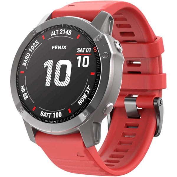 Kompatibel med Fenix 6X/7X Band 26mm Easy-fit Mjukt Silikon Armbandsersättning för Fenix 5X/Fenix 5X Plus/Fenix 3 Smartklockor (Svart) Red