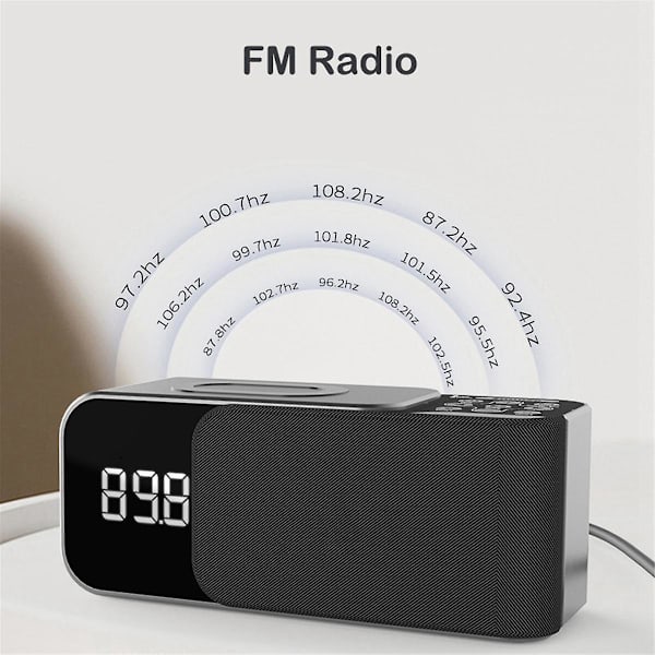Digital Stereo FM Radio Vekkarklokke Nattlys Bluetooth Høyttaler 10W Trådløs Lader-Blå