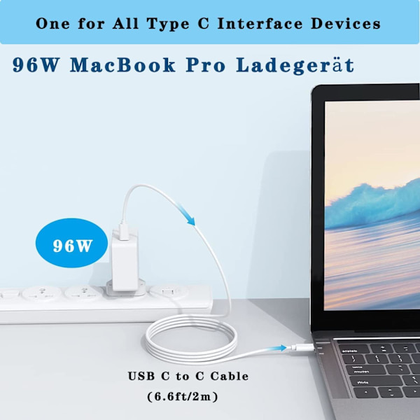 Lader for MacBook Air 2020/2019/ 2018 iPad Pro MacBook 96W USB C