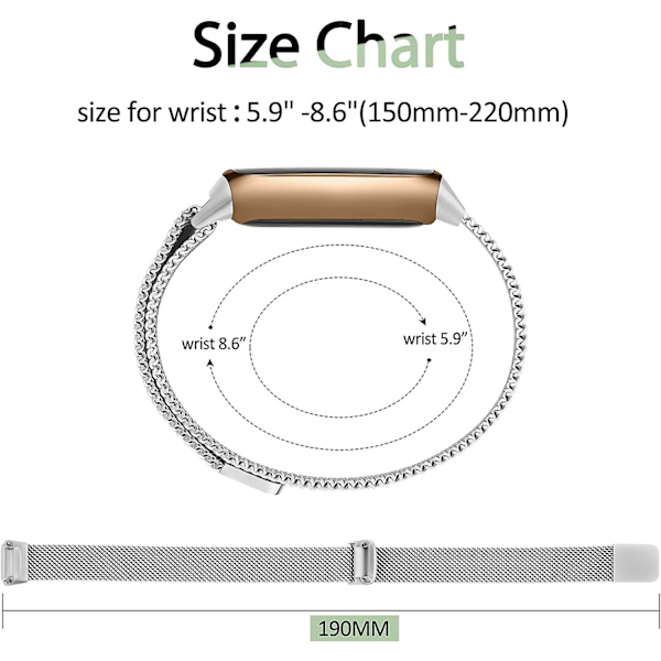 Rustfrit stål Mesh Loop Justerbar Armbånd Udskiftningsrem til Fitbit Luxe/luxe Special Edition Fitness Tracker Damer Mænd (champagne guld) Silver