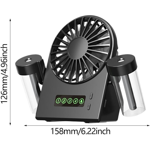 Fläkt - Dubbel Spray Dimfläkt Digital Display Med Avtagbar Vattentank (Svart)