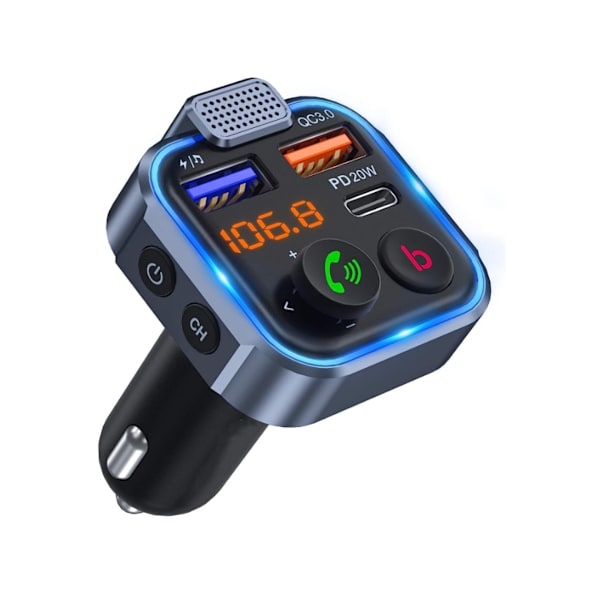 Bil FM Transmitter [Seneste Version] Bilsæt Trådløs Bluetooth 5.0 PD3.0 Type-C Radio Adapter