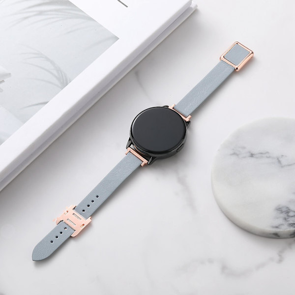 20mm Läderklockarmband för Samsung Galaxy Watch6 Classic 47mm 43mm, med magnetiskt viklås Linen Blue Rose Gold Buckle