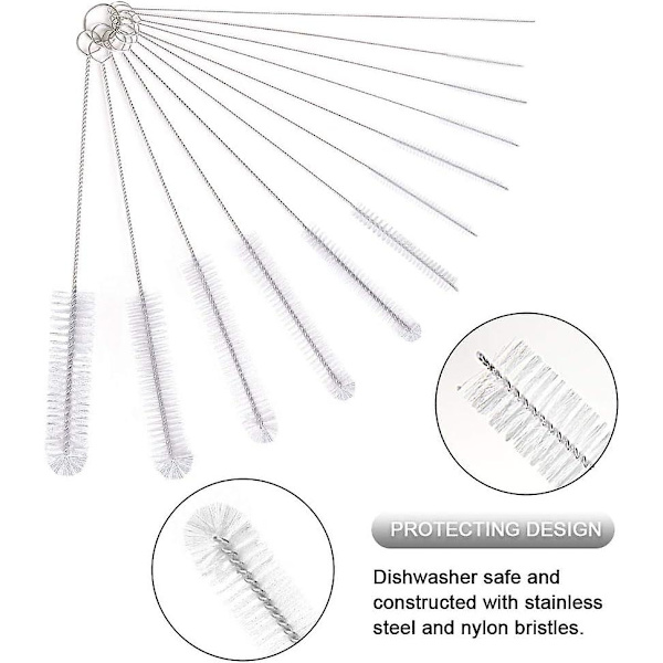 Flaskborste, 12 st Långa set , tubborste, vattenkokare, borste, halmborste, nylon (vit)
