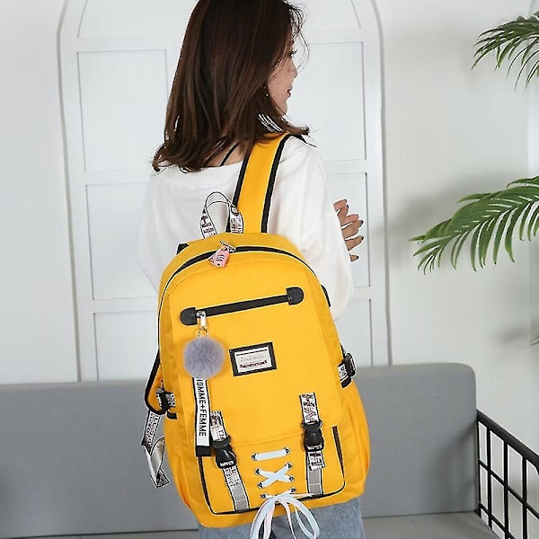 Ryggsekk Skolevesker For Jenter Nylon Vanntett College Ryggsekk Mote Casual Yellow