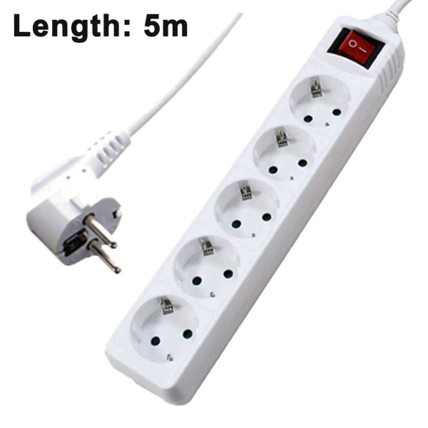 Socket Strip - Extra platt kontaktkabelbrytare Multipeluttag med barnskydd platt stickkontaktsremsa Five socket 5M