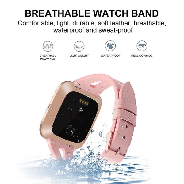 Til Fitbit Versa 2 læder urrem med midteråbning IDZ Pink