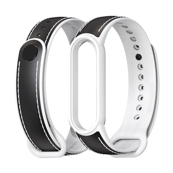 Passer til Xiaomi Mi Band 5/6 Læder Rem Udskiftning Black And White