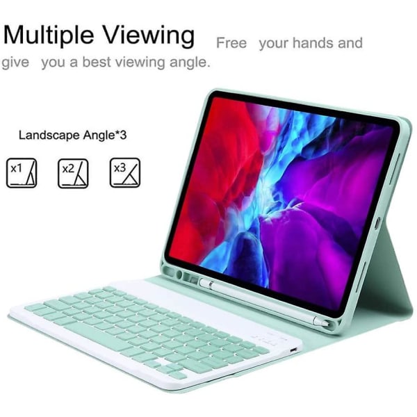 Bluetooth Tastatur Taske Til Ipad Aftageligt Slim Cover Indbygget blyantholder green 10.5 inch
