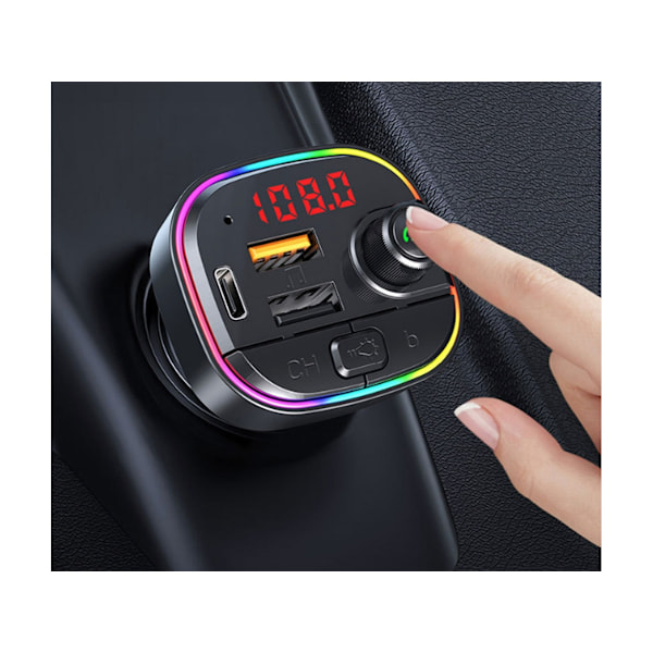 Bluetooth FM-sender for bil med QC3.0 hurtiglader & USB-C PD 18W & 7 LED bilradio Bluetooth-adapter