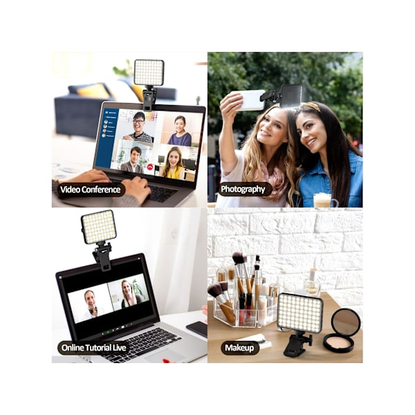Genopladelig Selfie Lampe og Telefon Clip Lys til iPhone Justerbar Lysstyrke LED Lys til Selfie Makeup Tiktok Streaming