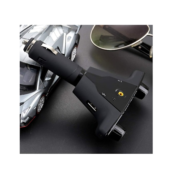 Kaksipäinen Bluetooth-autopelin MP3-soitinlähetinmodulaattori tukee kaksois-USB-latausta, musta