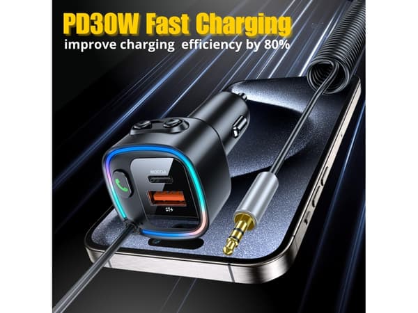Bluetooth 5.4 Aux -autoadapteri, kaksois-USB C/A, handsfree, USB-muistitikun tuki (musta)