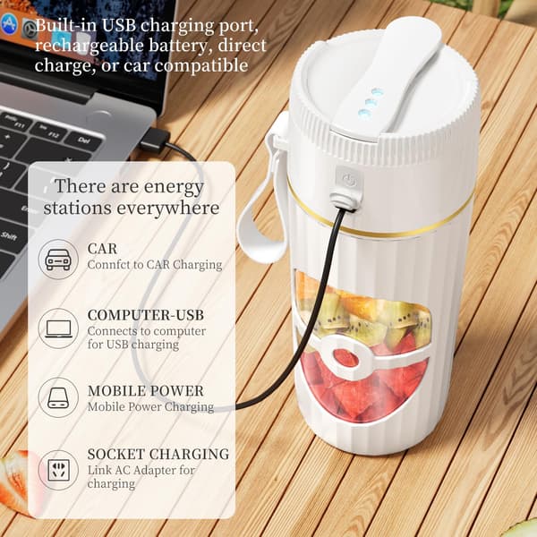 Blender, 8-bladet glashus & USB-C genopladelig til juice, 400ML (grøn)