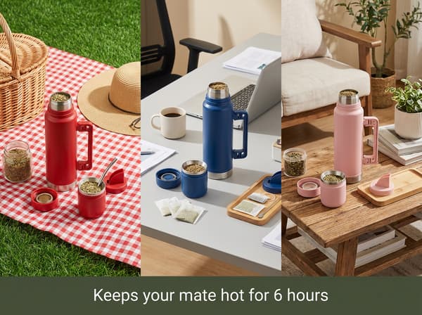 Termoflaske, 1200 ml rustfrit stål Yerba Mate tekande, med håndtag (lyserød) Pink 1200ml