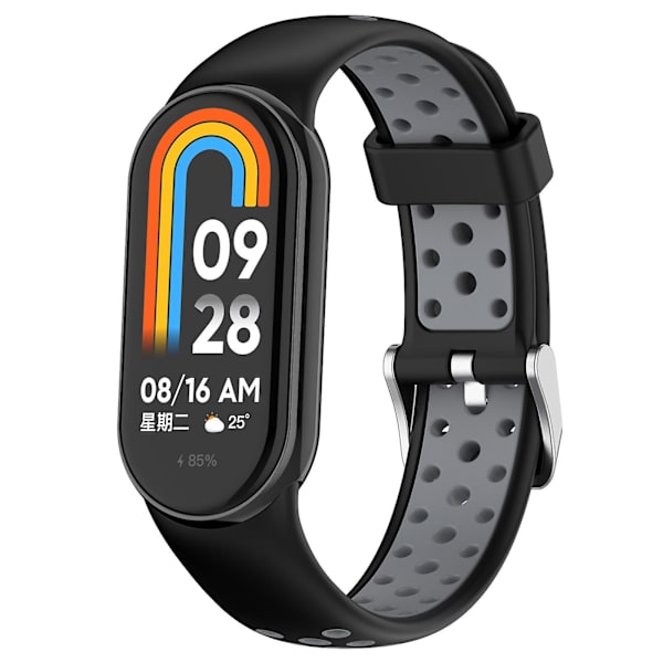 Kaksiväriset säädettävät rannekkeet silikoniset rannekkeet Xiaomi Smart Band 8:lle Black Grey