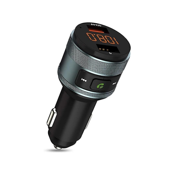 Trådlös bilradioadapter med Bluetooth USB-port och LED-display för snabbladdning och klart ljud, svart