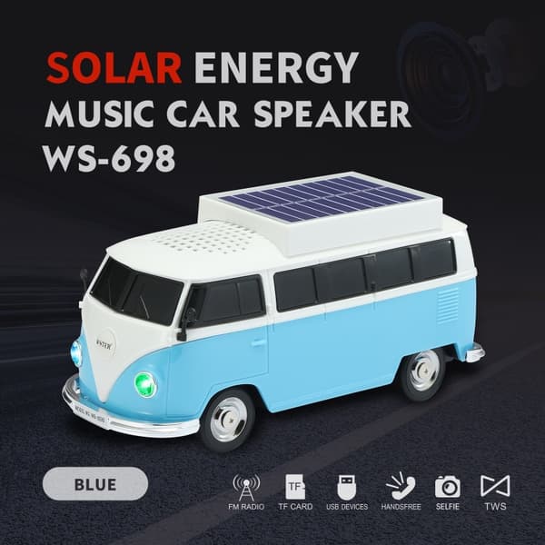 Bluetooth-høyttaler Ws-698 Buss, Solcellelading Med Tf Usb Fm Aux Tws (Blå)
