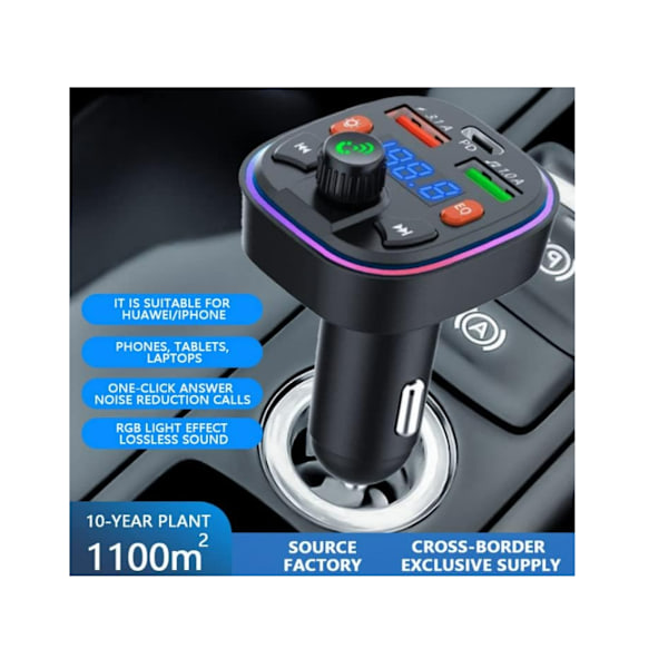 Bluetooth 5.0 Autoadapteri FM-lähetin Autoon Pikalatauslähtö PD 3.0 Protokolla USB Type-C Stereo FM