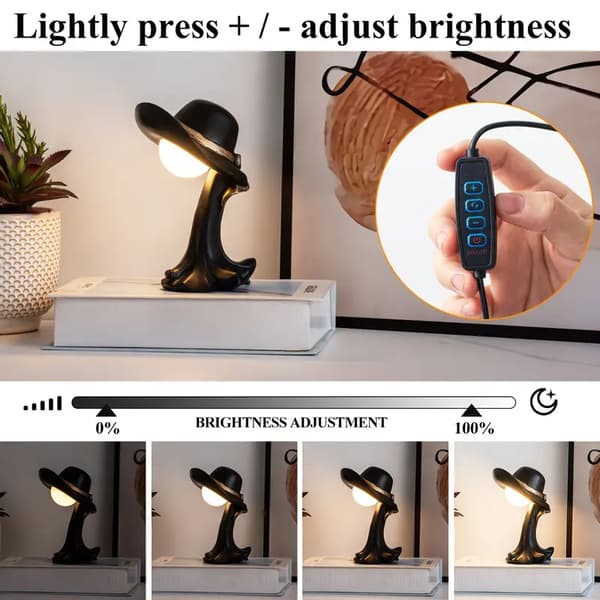 LED Hatt Bordlampe, Justerbar Lysstyrke (Hvit)