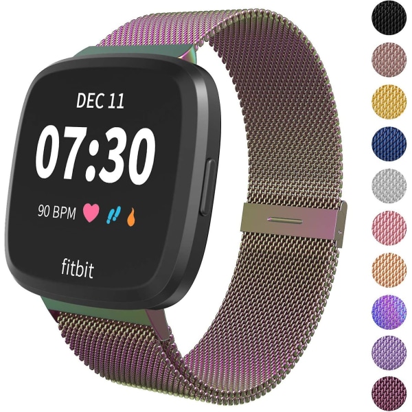 Justerbart metallerstatningsarmbånd med magnetbånd kompatibelt med Fitbit Versa/Versa 2/Versa Lite/SE, flerfarget Colorful Large