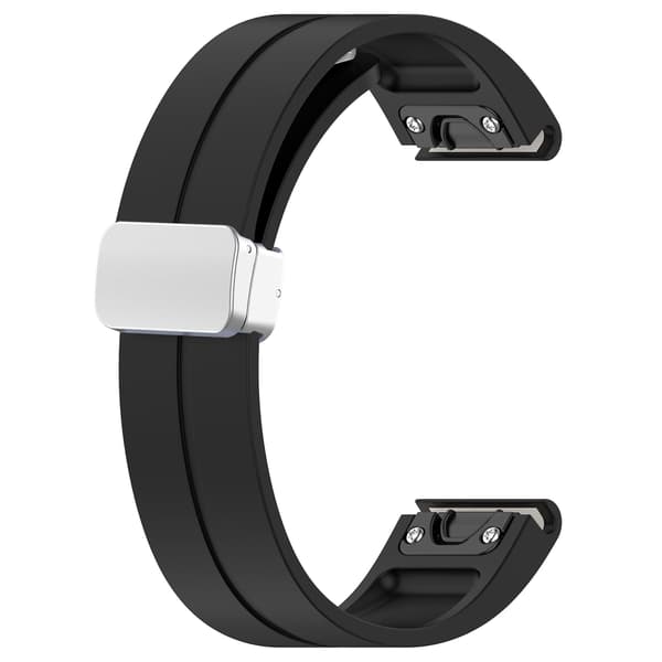 Silikon 26mm Fällbart Silver Spänne Klockarmband För Garmin Fenix 7x/7x Solar/tactix 7 Pro Black