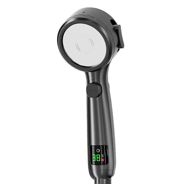 Digitalt LED temperatur display brusehoved vandbesparende hovedbruser til baby voksen badeværelse 4 modes justerbart spray brusehoved Black