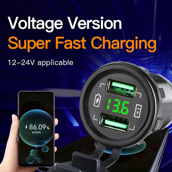 Dubbel USB-laddningsadapter med LED-voltmeterladdare Snabbladdning Lastbilsuttag Red