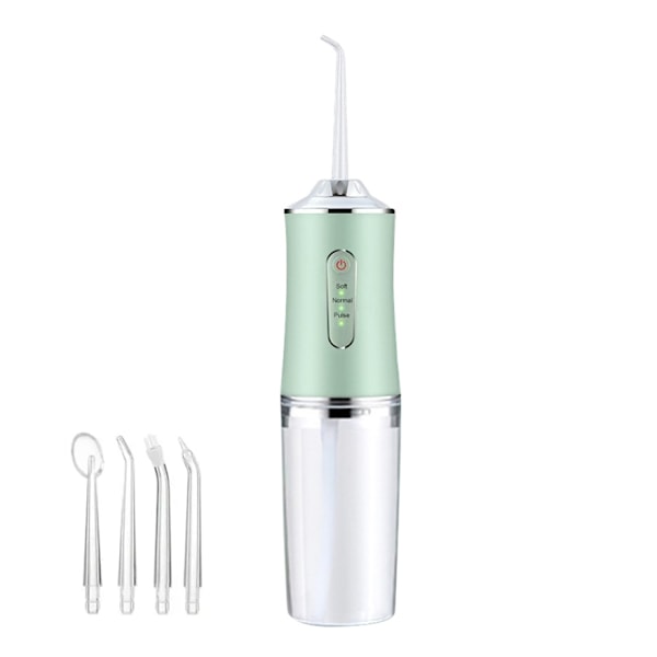 Portable Electric Tooth Flosser Oral & Tooth Cleaning Teeth Cleaner-Green (4 Nozzles)