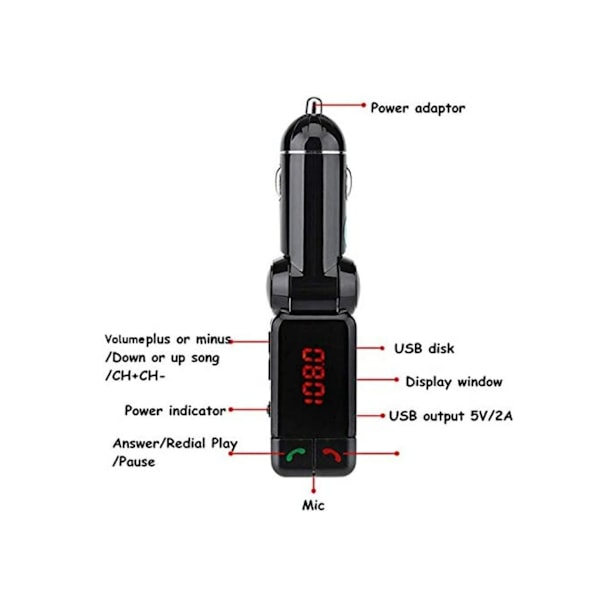 Trådløs Bluetooth V2.0 Stereo Bil Kit FM Transmitter MP3 Afspiller USB Disk Sort