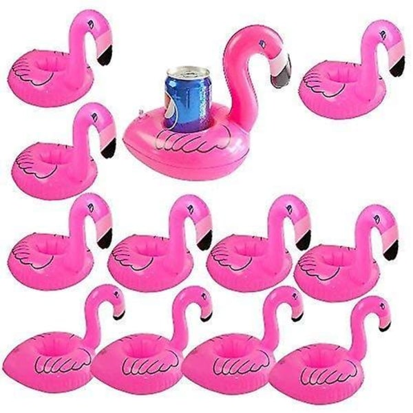 Oppustelig flydende flamingo-drikholder 12 stk