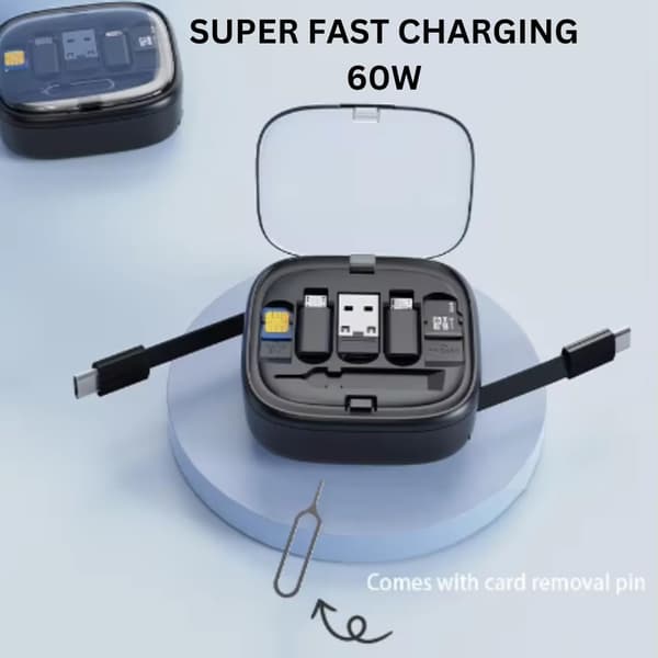 Sovitin - 6-in-1 USB-sovitin sisäänvedettävä latauskaapelisarja (musta)