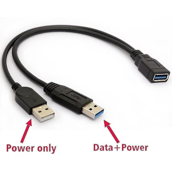 USB 3.0-kabel Dubbla power Y-adapter typ A ledning hane till hona förlängningskod 30 cm (d-4-)