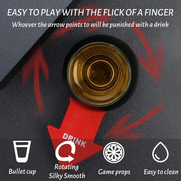 Drikkespil Spin The Shot, Shotglas Spinner Til Fest (Sort Base, Gul Pil)