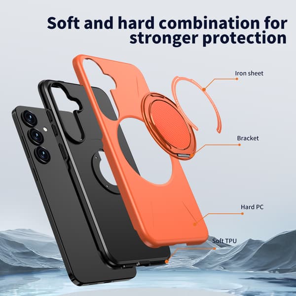 Etui til Samsung Galaxy S25, roterende støtteben TPU + PC (oransje)