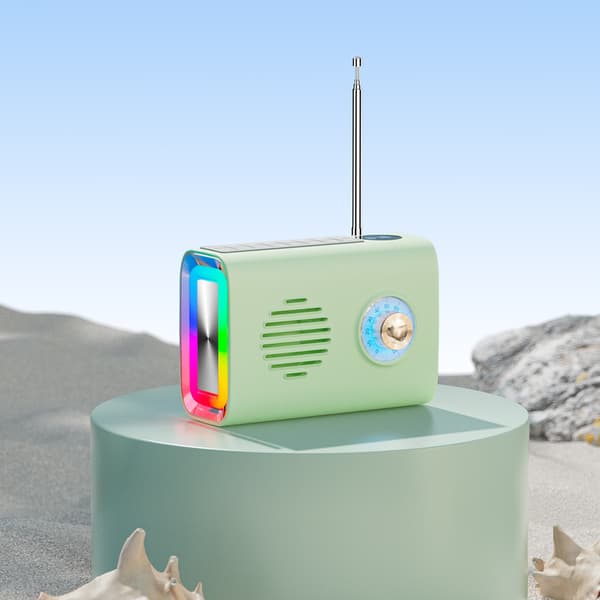 Bluetooth-høyttaler med radiofunksjon, solcellelading og LED-blits (grønn)