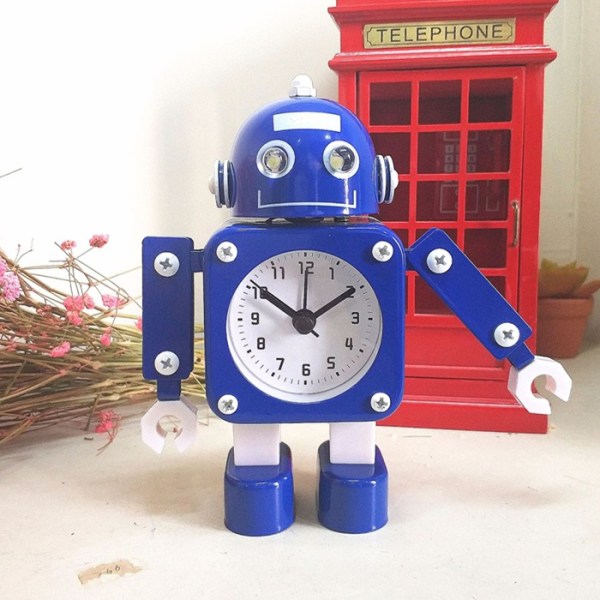 Kreativa barn Tecknad Robot Väckarklockor Student Personlig Stum Metall Tillverkning Bord Väckarklockor Barn Julklapp blue