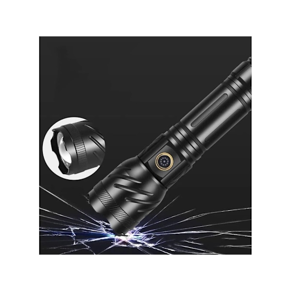 Hög Lumen Uppladdningsbara Ficklampor Lyktor 2000 Lumen Ipx6 Zoombar Ficklampa För Hem Nödsituation Camping Vandring Svart