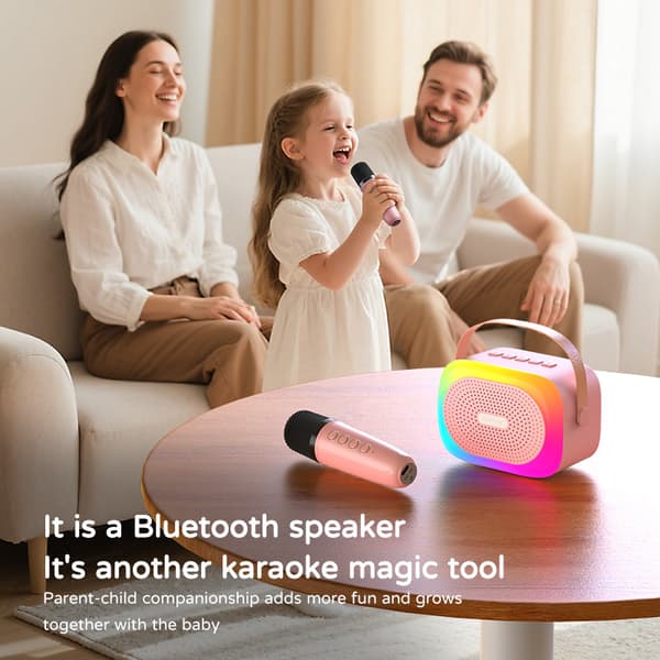 Lasten karaoke kahdella langattomalla mikrofonilla Pink