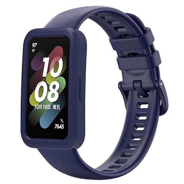 Handledsrem för Huawei Band 8, Silikon Sportklockarmband med Skyddande Skal Navy Blue